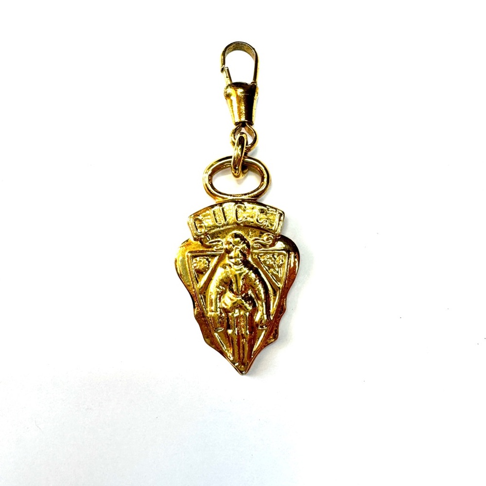 SOLD - Vintage Gucci Gold Knight Crest Shield Zipper Pull Charm EUC Authentic
